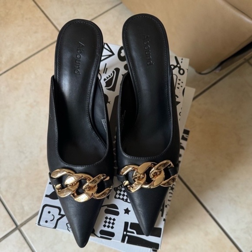 Abound Black Mules with Gold Chain Accent
